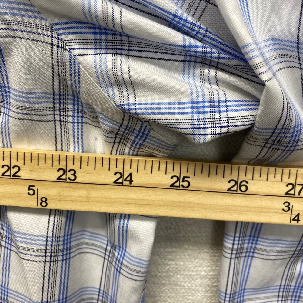 Lands' End Mens Blue Plaid Supima Cotton No Iron Dress Shirt 17.5-33 Traditional - Picture 7 of 12